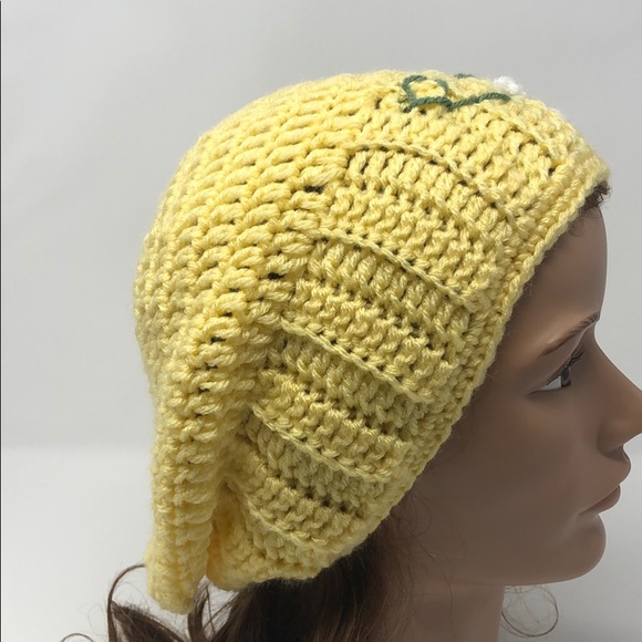 Winter slouchy daisy beanie ladies hat yellow - Picture 6 of 6